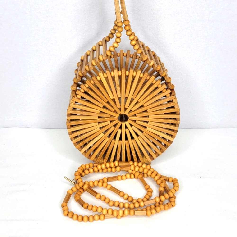 Elegant Tan Bamboo Crossbody Bag